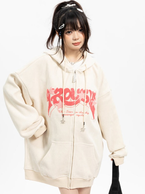 American Retro Letter Flock Logo Hooded Hoodie