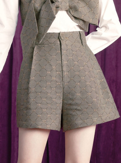 Candy Khaki Retro Jacquard Wide Shorts