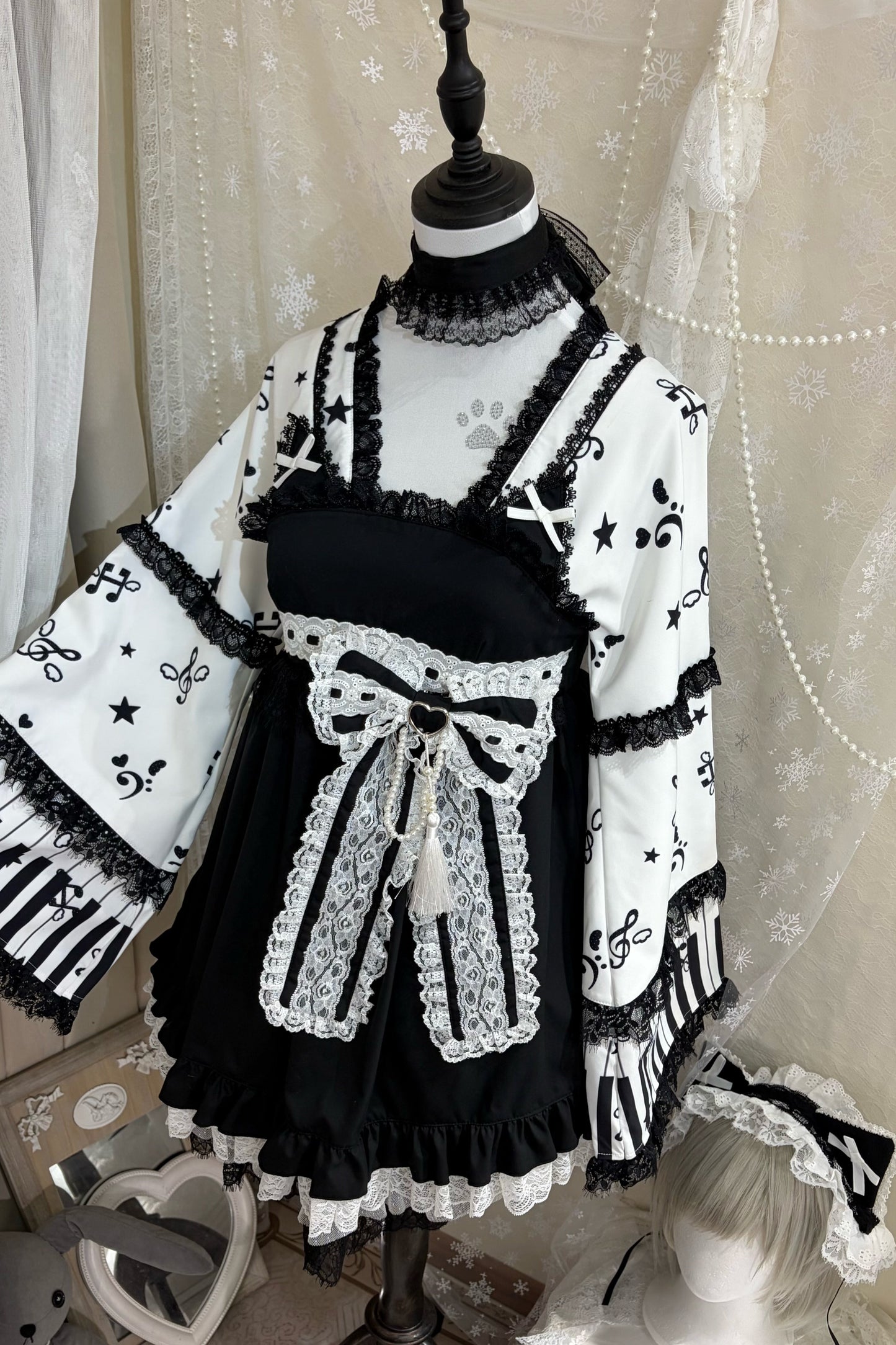 キャットダークエンジェルレースフローラルドレス+ヘアバンド