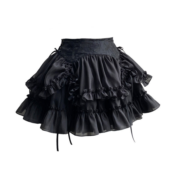 【1月29日予約締切】ブラックホワイトゴシックジャカードレースアップコルセット＋ドロストフリルスカート