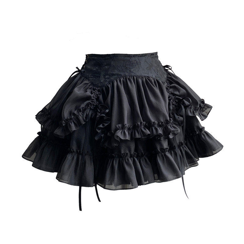 【1月29日予約締切】ゴシックレースアップコルセットビスチェトップス＋ドロストフリルスカート＋バタフライストラップ