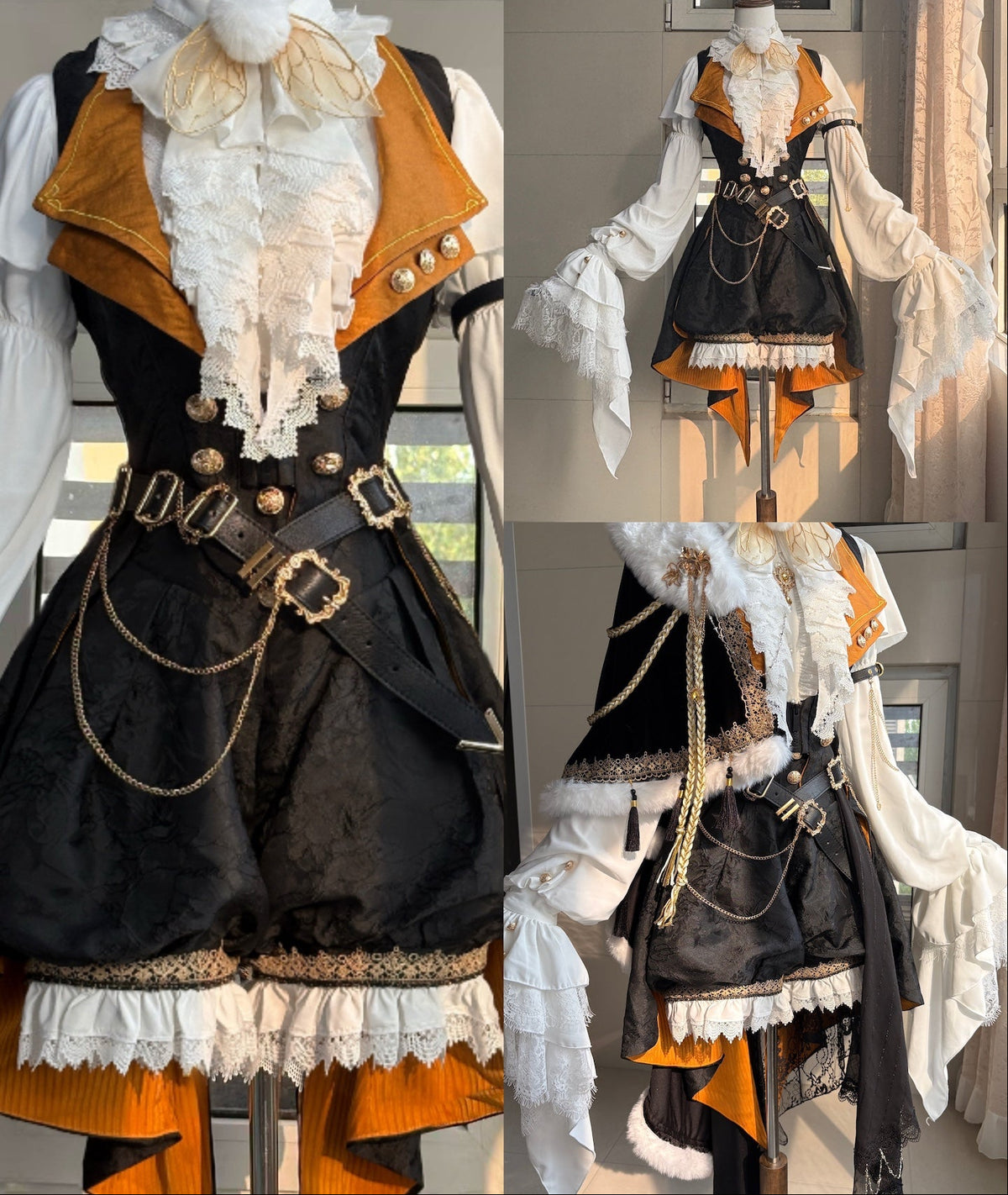 [Pre-order Deadline: December 2] Royal Gothic Military Prince Costume Complete Set (Shirt + Shorts + Long Vest with Train + One-Shoulder Fur Cape + Accessories)