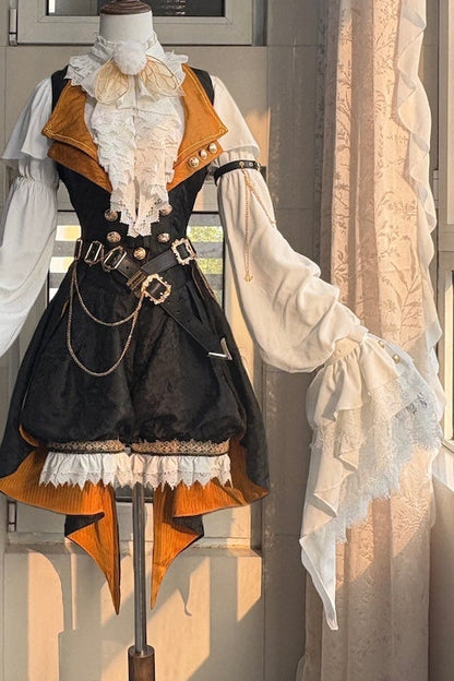 [Pre-order Deadline: December 2] Royal Gothic Military Prince Costume Complete Set (Shirt + Shorts + Long Vest with Train + One-Shoulder Fur Cape + Accessories)