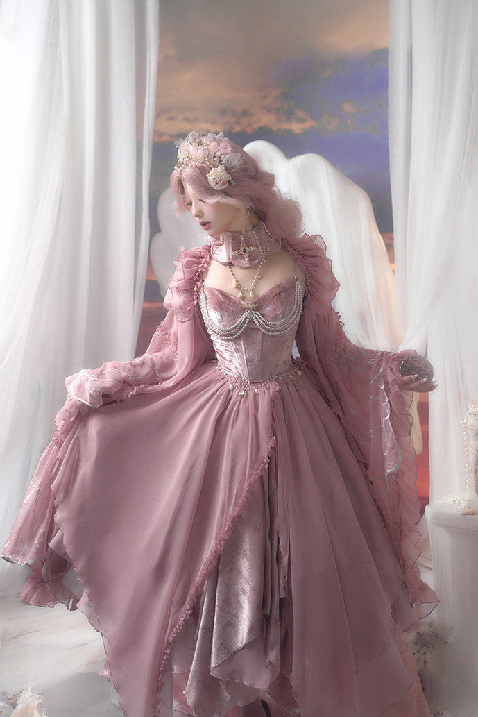 [Reservierungsschluss 1. Juni] Dunkelblau/Pink/Dunkelpetrol Atlantis Dark-Fantasy-Lolita Sternen-Korsett asymmetrisches Bustier-JKS-Kleid