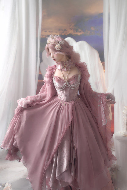 [Reservierungsschluss 1. Juni] Dunkelblau/Pink/Dunkelpetrol Atlantis Dark-Fantasy-Lolita Sternen-Korsett asymmetrisches Bustier-JKS-Kleid