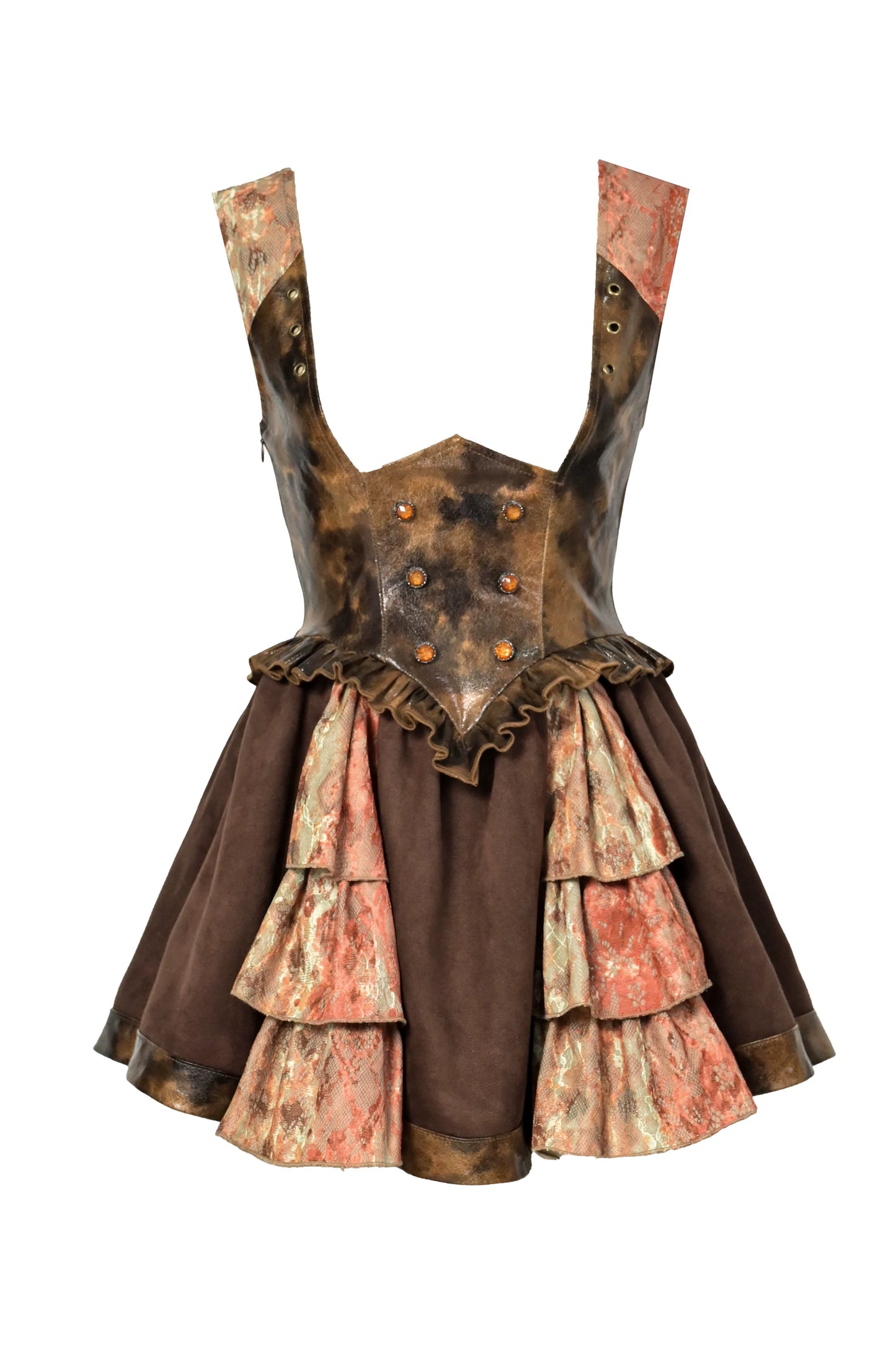 Steampunk Lace Patchwork Dress + Brooch