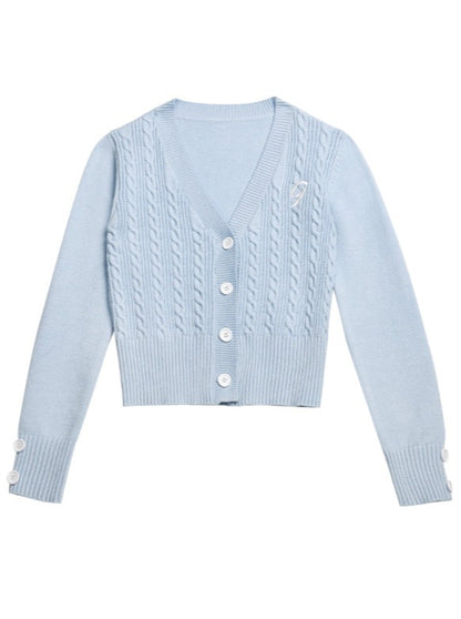 Blue Sky Cardigan + Pleated Skirt + Blouse