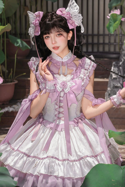 【8月18日予約締切】蝴蝶フェアリーチャイナロリータエンブロイダリーリボンレイヤードドレスコンプリートセット