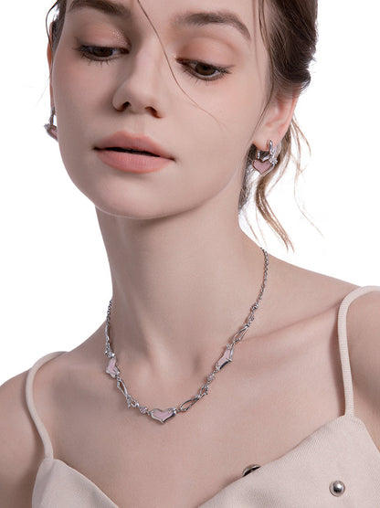 Sweet Love Jewel Ribbon Zircon Chain Necklace