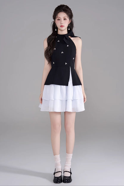 Sleeveless French Puff Dress