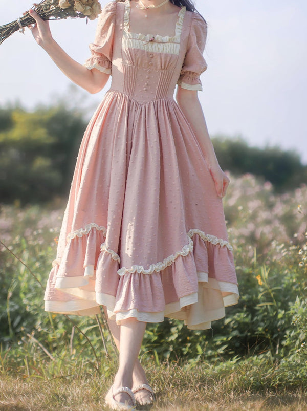 French Girly Retro Dress With Apron And Headscarf
