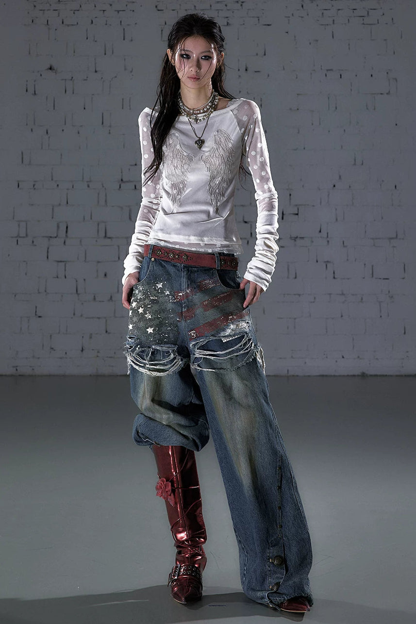 Barock-beflocktes, transparentes Oberteil