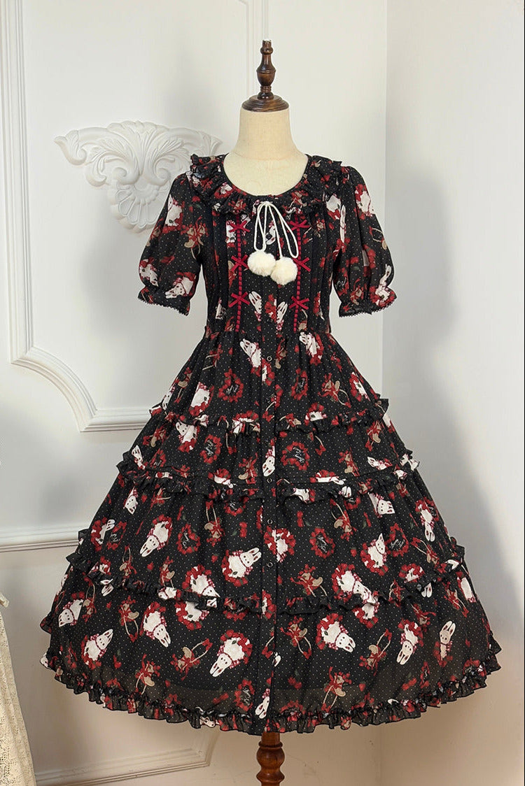 [Pre-order Deadline: January 31] Forest Berry Rabbit Series Daily Puff Sleeve Dress