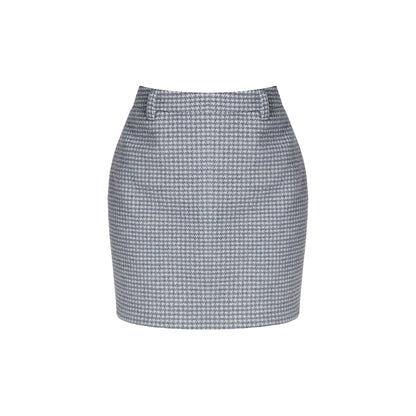 リネンハウンドトゥースウールコートスカートセットアップ