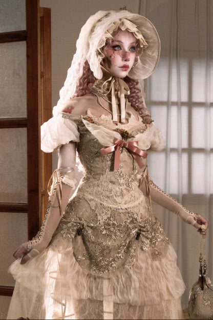 Edwardian Elegant One Shoulder Puff Sleeve Top + Leg Covers