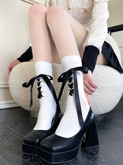 Ribbon Lace-up Strap Socks