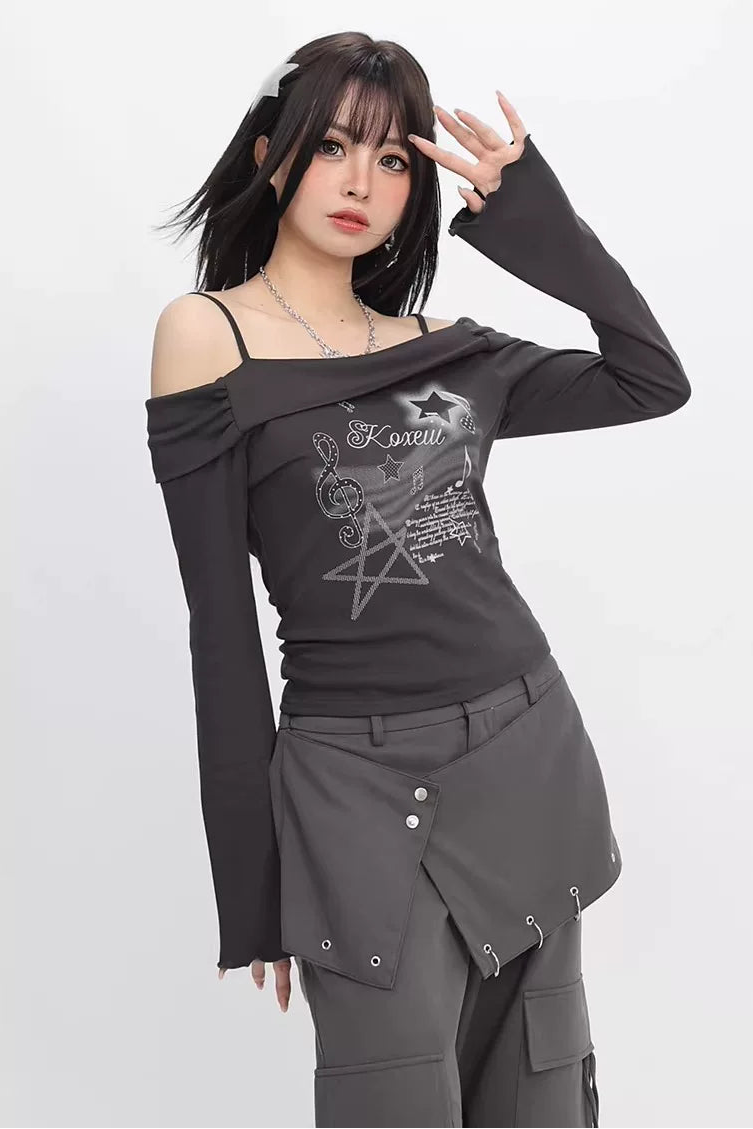 Dark Off-Shoulder Slim Top