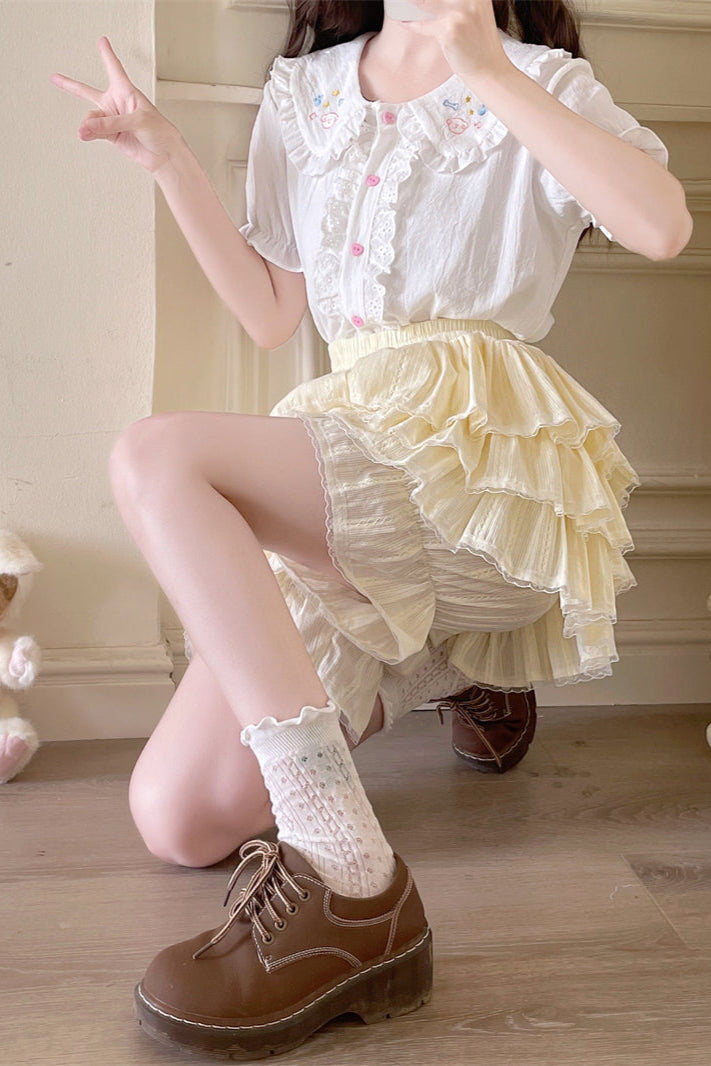 キュートフリルティアードスカートパンツ