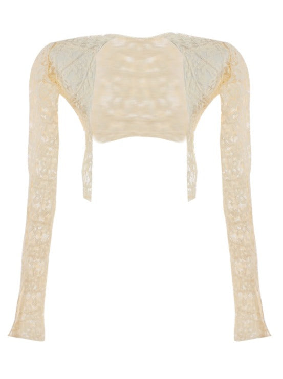 Summer Lace Cardigan + Pearl Neck Top + Flared Skirt