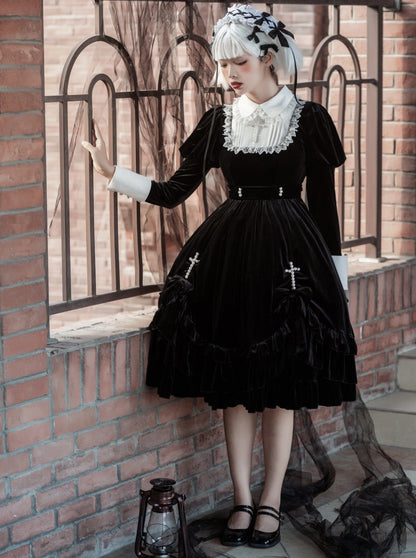 Velvet Cross Maid Gothic Dark Lolita Dress