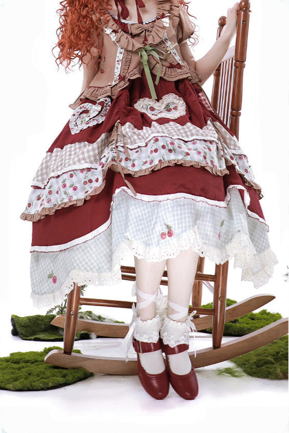 Retro Doll Cherry Check Lolita Dress