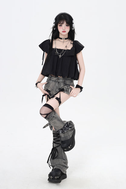 3-Style One-Shoulder Drawstring Top & Skirt