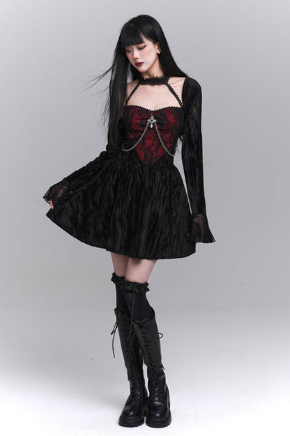 Gothic Style Open Neck Dress + Short Cardigan