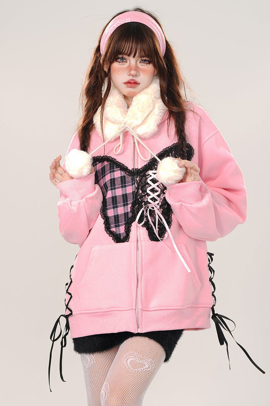 Pink Butterfly Long Three Blace Sweat