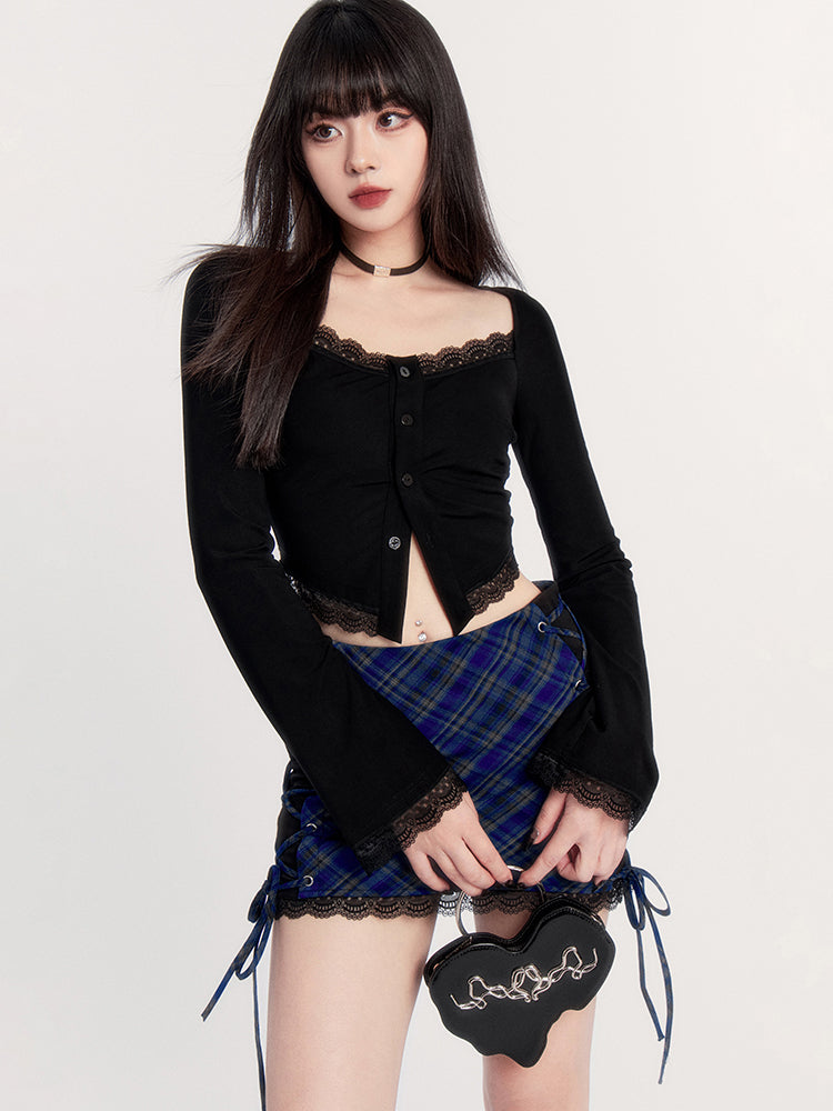 Millennium Dream Core American Retro High Waist Check Skirt