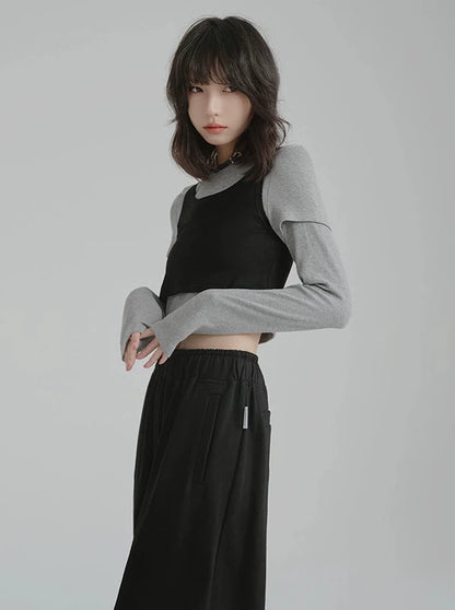 Short Length Long T + Vest Two Piece Tops