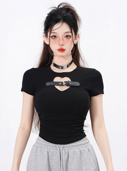 Heart Buckle Front Shoulder T-Shirt