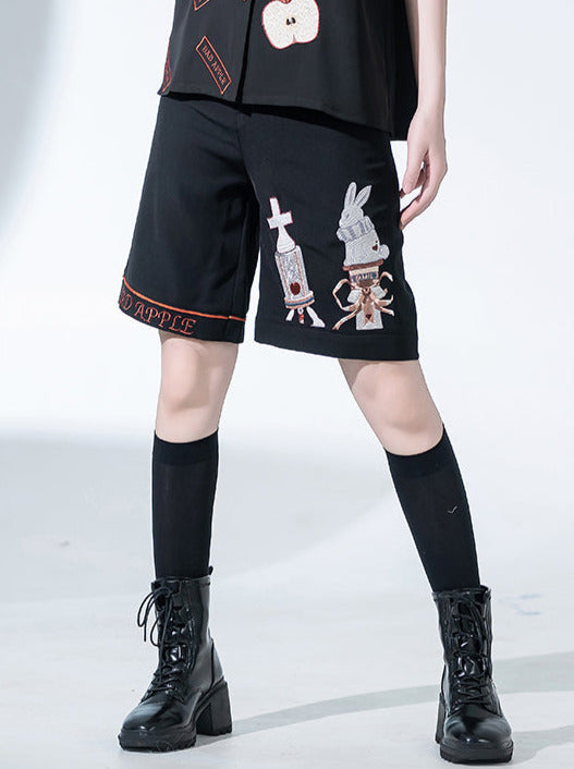 Bad Apple Embroy Dary Handsome Loose Summer Shirt Short Setup