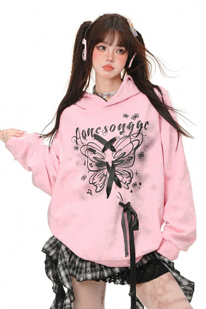 Peach Pink Butterfly Hoodie Sweatshirt