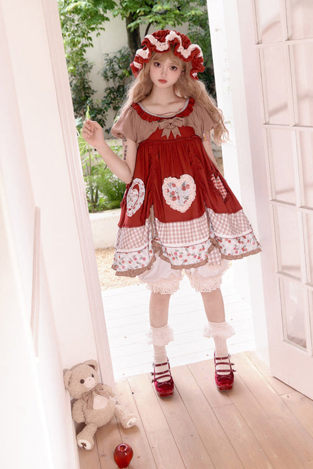 Retro Doll Cherry Check Lolita Dress