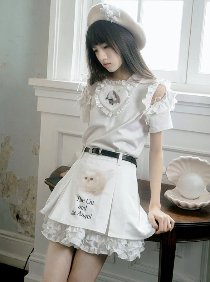 Cat Print Angel Frill Skirt