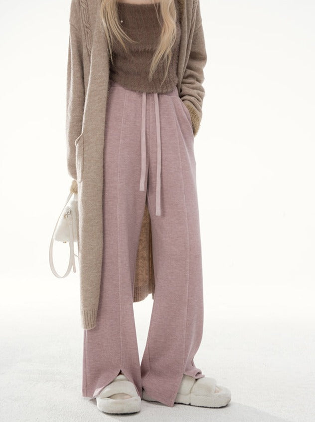 ONEOFUUU Small Man Custom Smoke Pink Purple Knitted Casual Drap Wide Leg Pants Loose Pants Women's Autumn and Winter