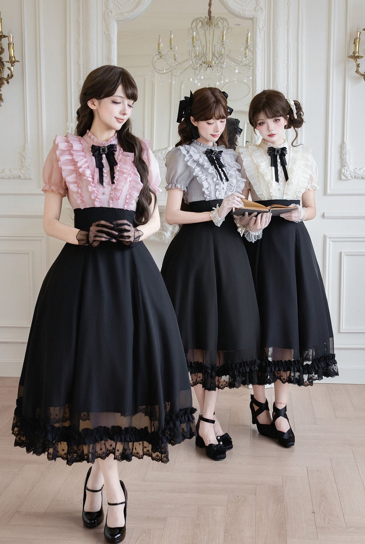 Klassisches Prinzessinnen-Langkleid + Schleifenaccessoire mit Strasssteinen