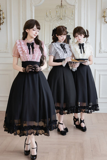 Klassisches Prinzessinnen-Langkleid + Schleifenaccessoire mit Strasssteinen