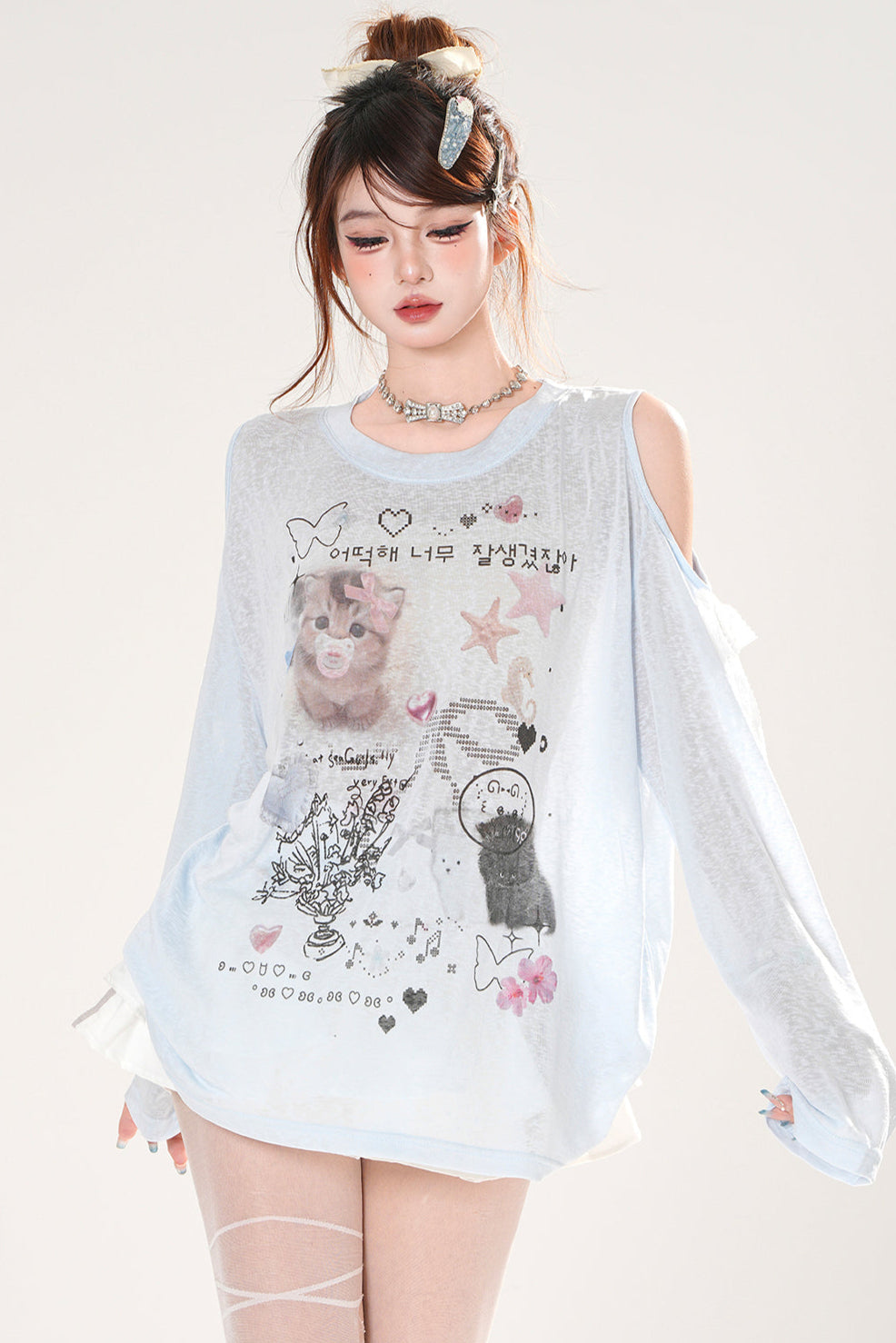 シアーキュートデザインブリージースモックトップス