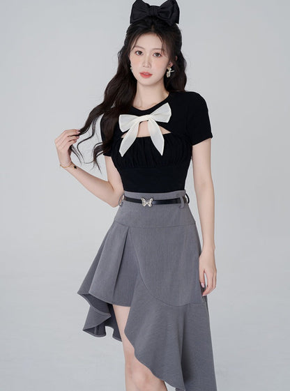 Big boned top + asymmetrical skirt