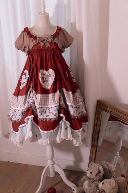 Retro Doll Cherry Check Lolita Dress