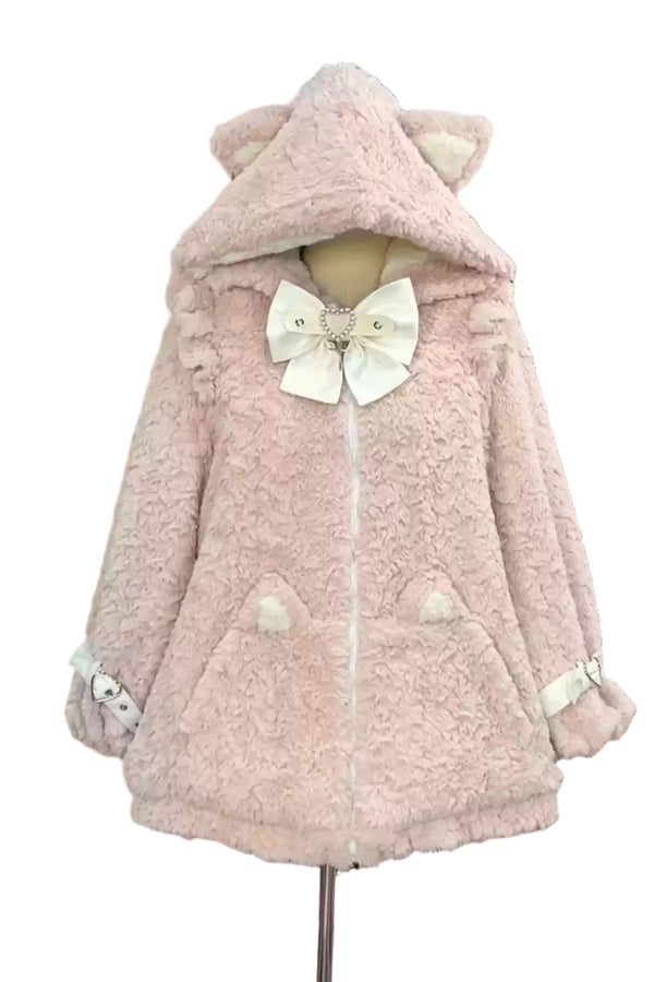 【予約商品】猫耳フーディークロスリボンジップファーコート