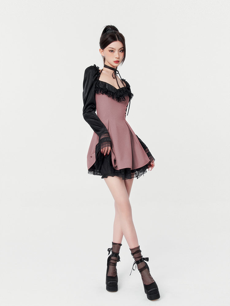 Choker Ribbon Black Lace Girly Layered Dress 