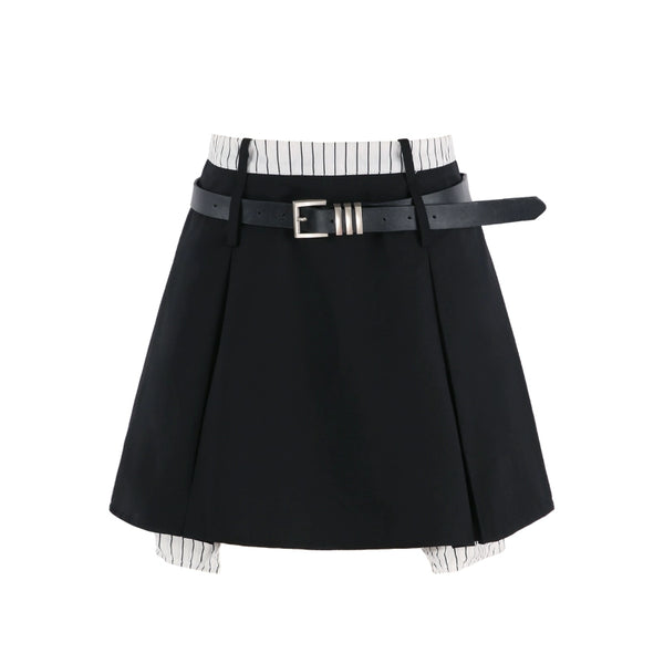 College Style Blue Stripe Shirt + Layered Skirt