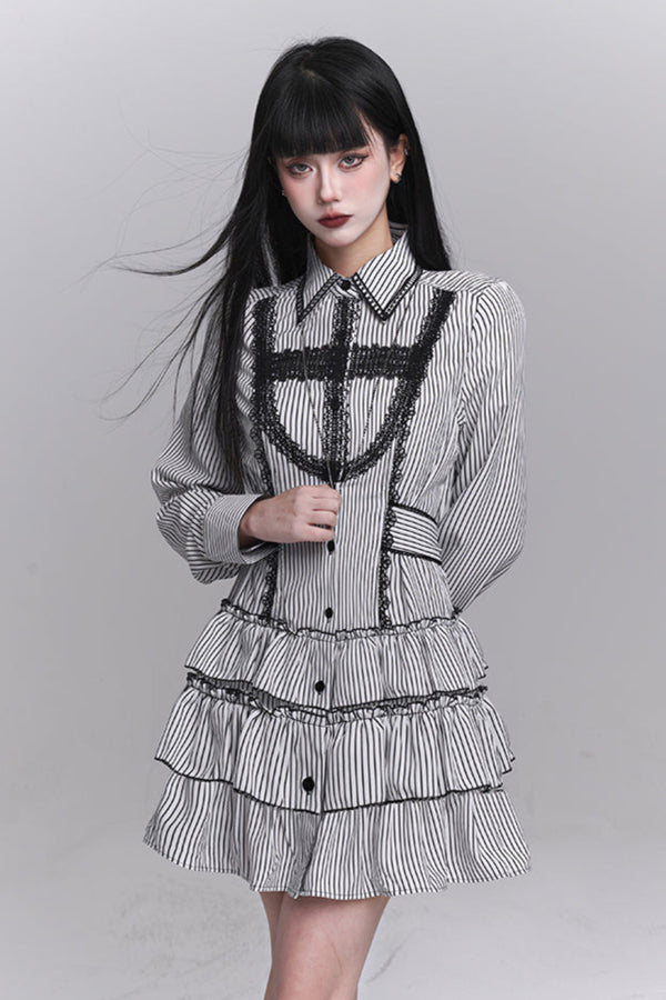 Gothic Style Striped Shirt Dress