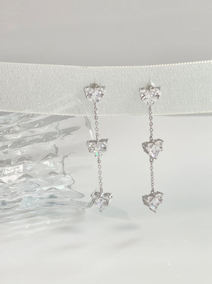 Boucles d'oreilles en cristal triple coeur