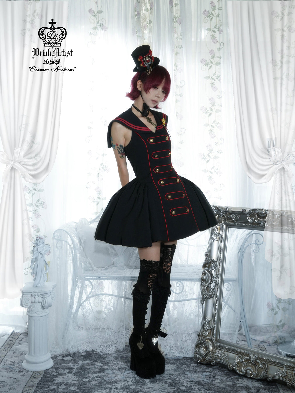Black Red Navy Large Hem Backless Dress