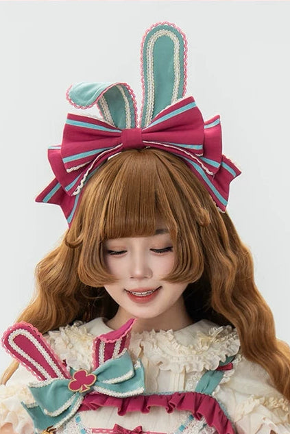 [Pre-order Deadline: July 1] Pink x Green Alice Cat Sweet Lolita Series Accessories (Bunny Ear Ribbon Hair Clip, Bunny Ear Ribbon Brooch, Bunny Ear Ribbon Tea Cup Hat, Back Ribbon Train)
