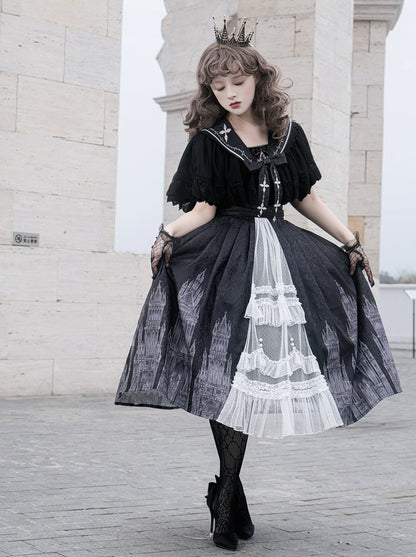 Elegant Gothic Suspender Skirt + Shawl