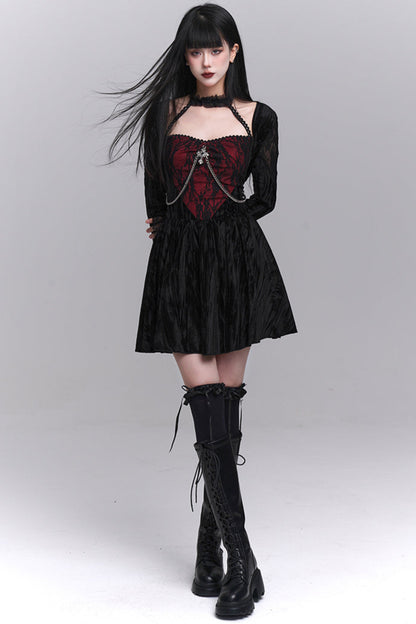 Gothic Style Open Neck Dress + Short Cardigan